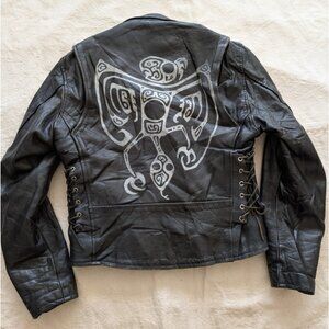 Knuckle Head Leather VTG 80s Biker Jacket Boston Allston Punk Painted Size 42
